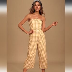 Lulus Gingham High Waist Pants Mustard Yellow Cropped Summer Cottagecore